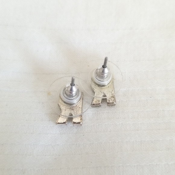 Silver Rhinestone Initial R Earrings - Picture 3 of 3